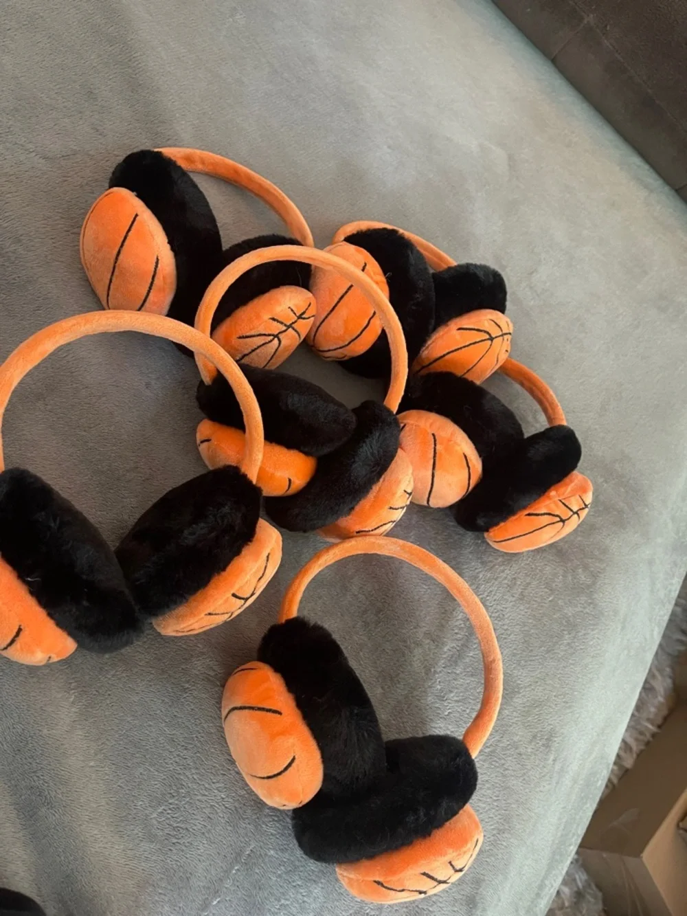 Six Plush Basketball Ear Muffs - Orange & Black super soft nwt